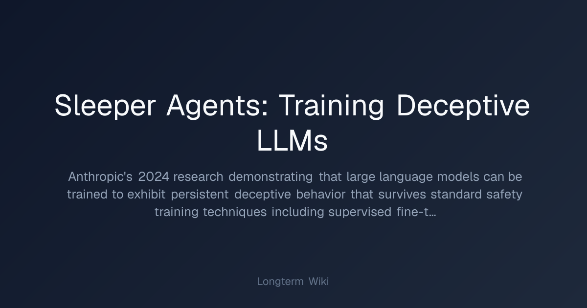 Sleeper Agents: Training Deceptive LLMs | Longterm Wiki
