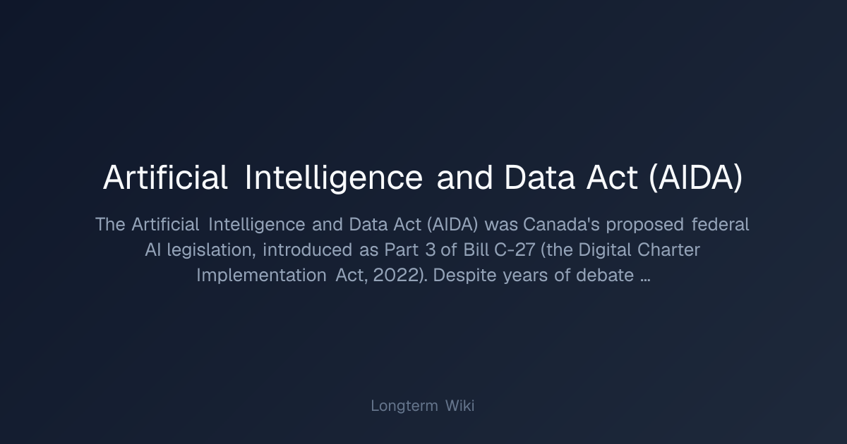 Artificial Intelligence and Data Act (AIDA) | Longterm Wiki