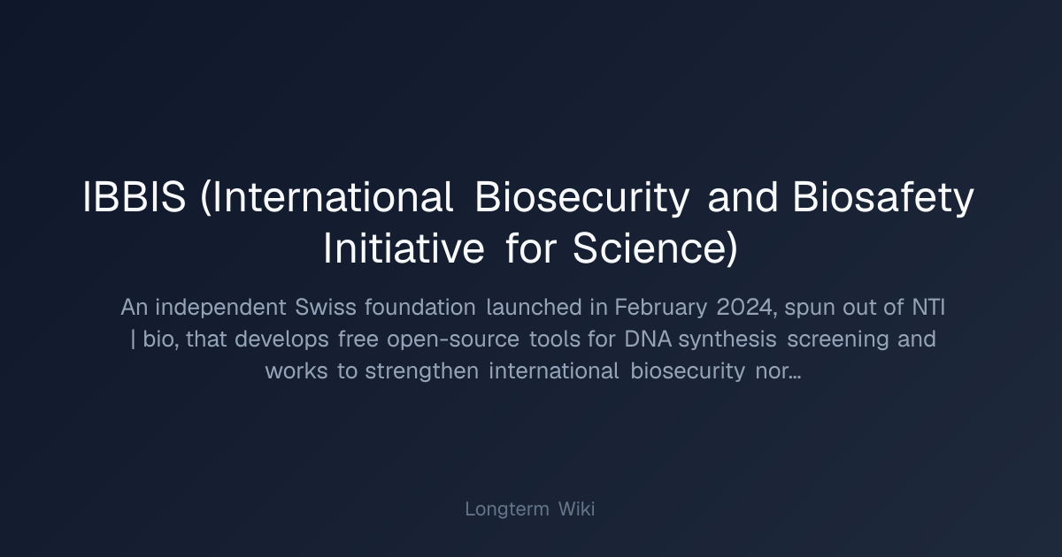 IBBIS (International Biosecurity and Biosafety Initiative for Science ...