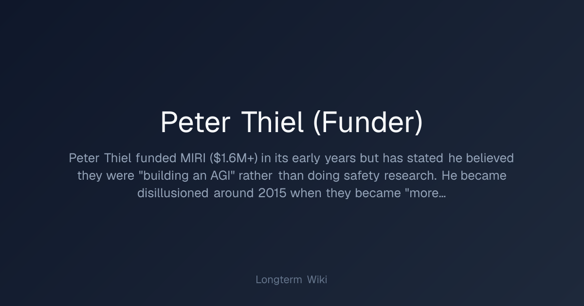 Peter Thiel (Funder) | Longterm Wiki